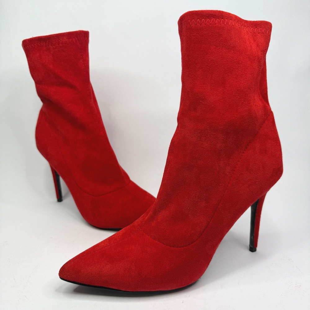 CAMSSOO Ankle Booties Womens 9 Red Suede Stiletto Pointed Toe TM1918D-red